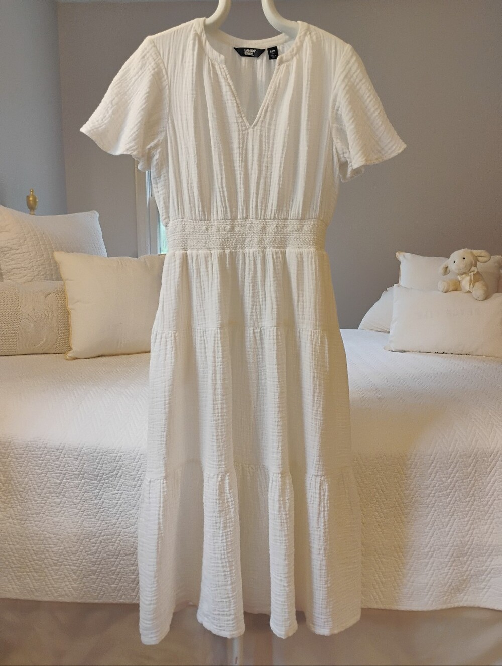 Lands' End Ivory Flutter Sleeve Cotton Maxi Dress
